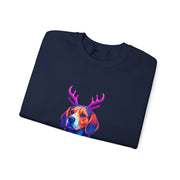 Beagle with Reindeer Antlers Sweatshirt | Colorful Holiday Dog Illustration