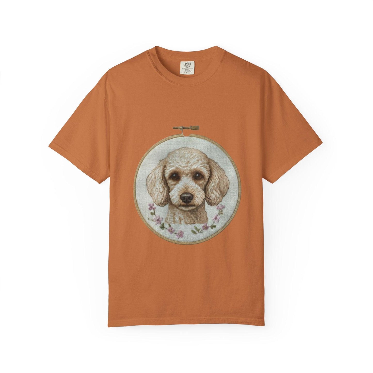 Poodle Portrait Embroidery Hoop Dog Art T-shirt | Hand-Drawn Canine Illustration
