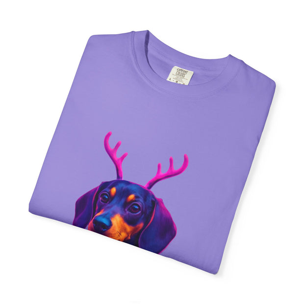 Dachshund in Reindeer Antlers T-Shirt | Christmas Sweater Lights Design