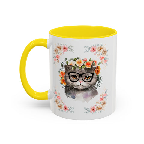 Geeky Goddess Gray Cat Accent Coffee Mug