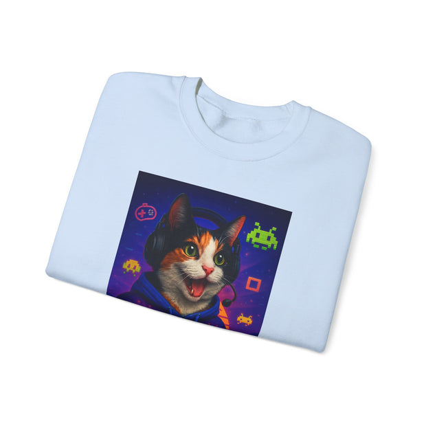 Gamer Cat Crewneck Sweatshirt, Cozy Gamer Apparel, Perfect Gift for Cat Lovers, Funny Sweatshirt for Birthdays, Gaming Merchandise