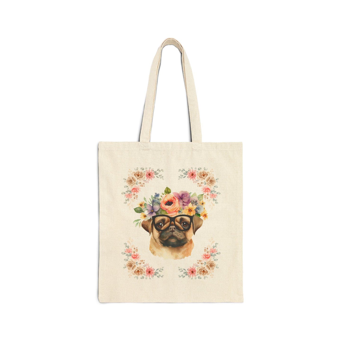 Geeky Goddess Pug Cotton Canvas Tote Bag