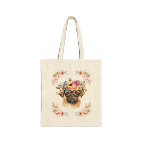 Geeky Goddess Pug Cotton Canvas Tote Bag