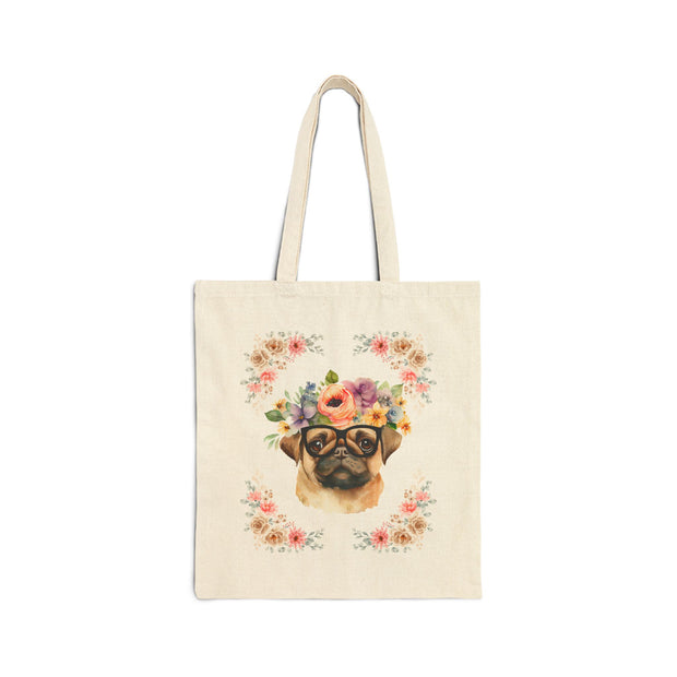 Geeky Goddess Pug Cotton Canvas Tote Bag
