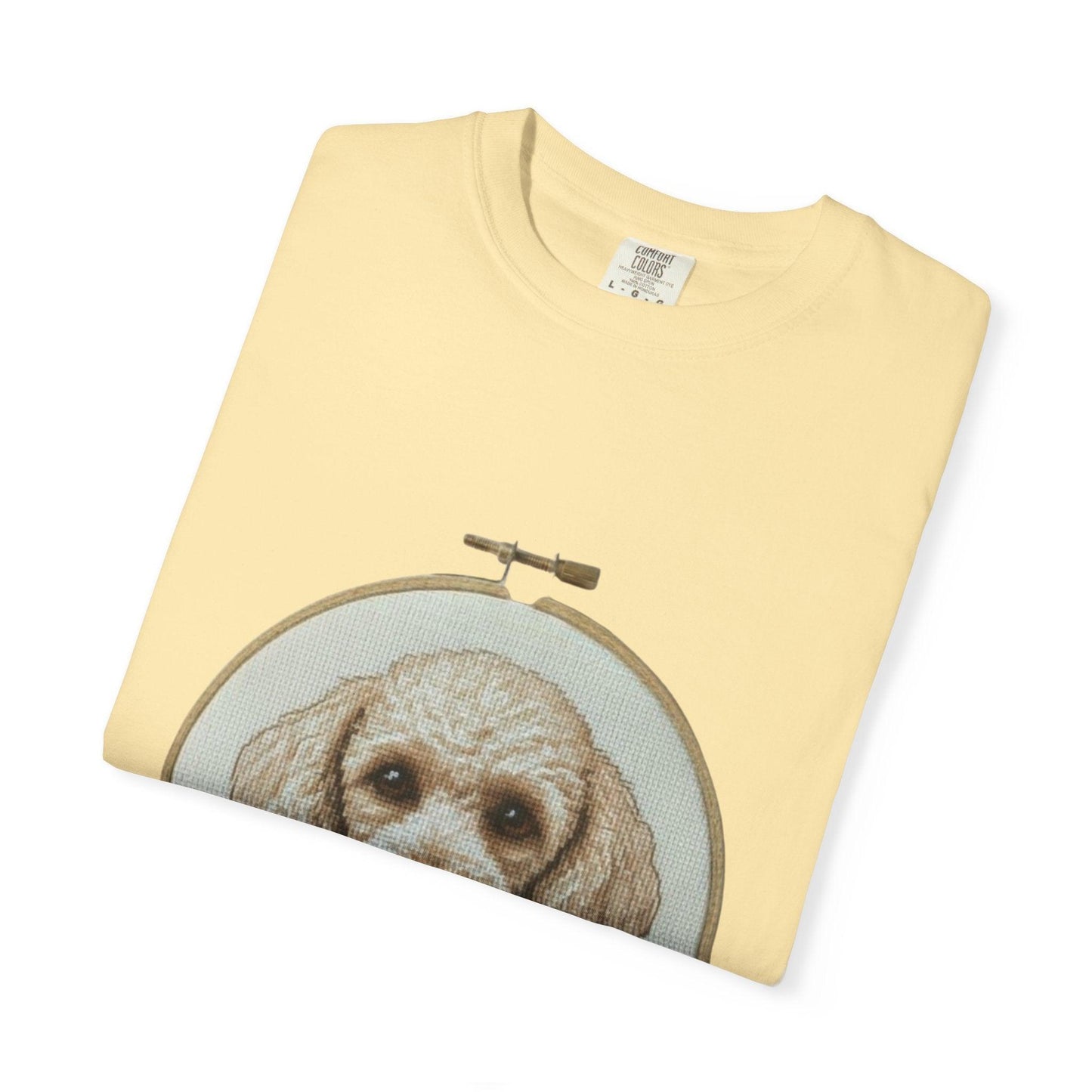 Poodle Portrait Embroidery Hoop Dog Art T-shirt | Hand-Drawn Canine Illustration