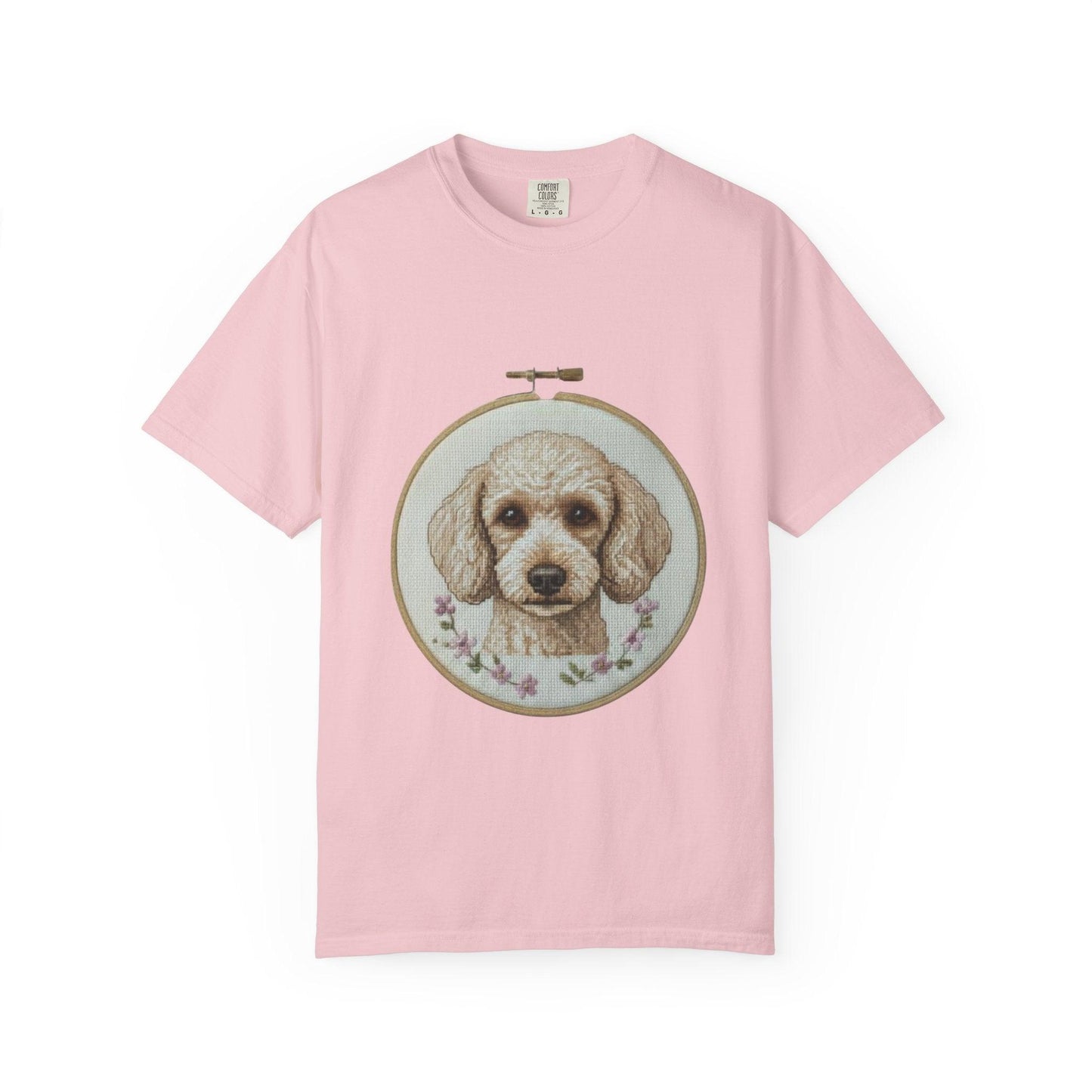 Poodle Portrait Embroidery Hoop Dog Art T-shirt | Hand-Drawn Canine Illustration