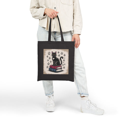 Cat and Book Lover's Cotton Canvas Tote Bag