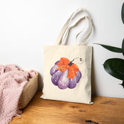 Purple Pumpkin Wrapped In A Bow Cotton Canvas Tote Bag