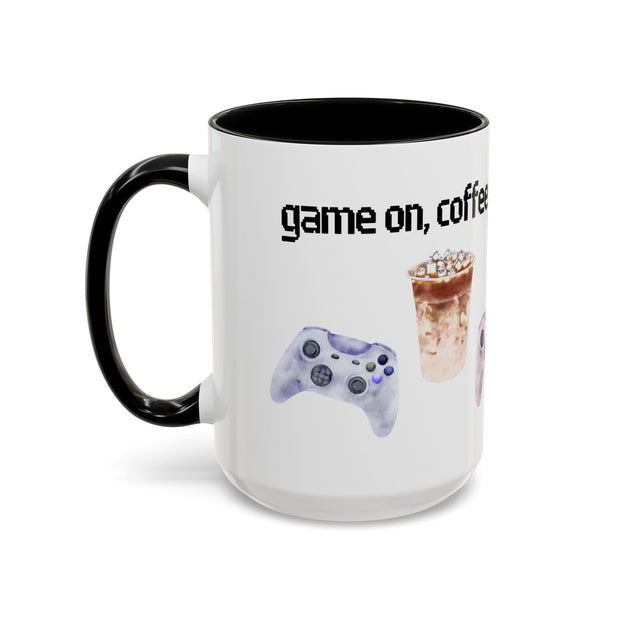 'Game On, Coffee First' Accent Coffee Mug