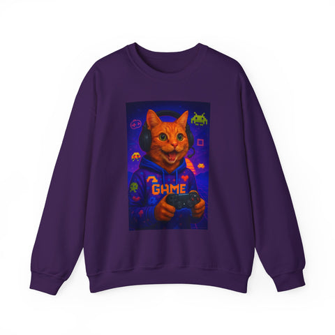 Gaming Cat Crewneck Sweatshirt, Funny Gift for Gamers, Cozy Cat Lover Apparel, Cute Sweatshirt for Gaming Night, Unisex Cat Sweatshirt