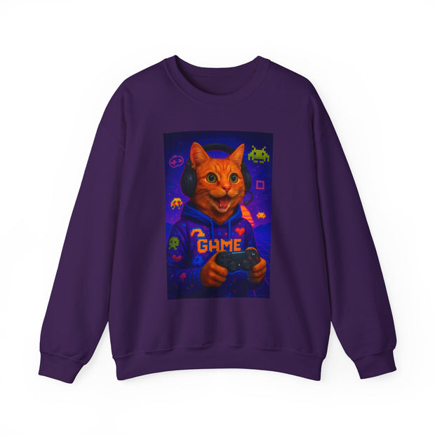 Gaming Cat Crewneck Sweatshirt, Funny Gift for Gamers, Cozy Cat Lover Apparel, Cute Sweatshirt for Gaming Night, Unisex Cat Sweatshirt