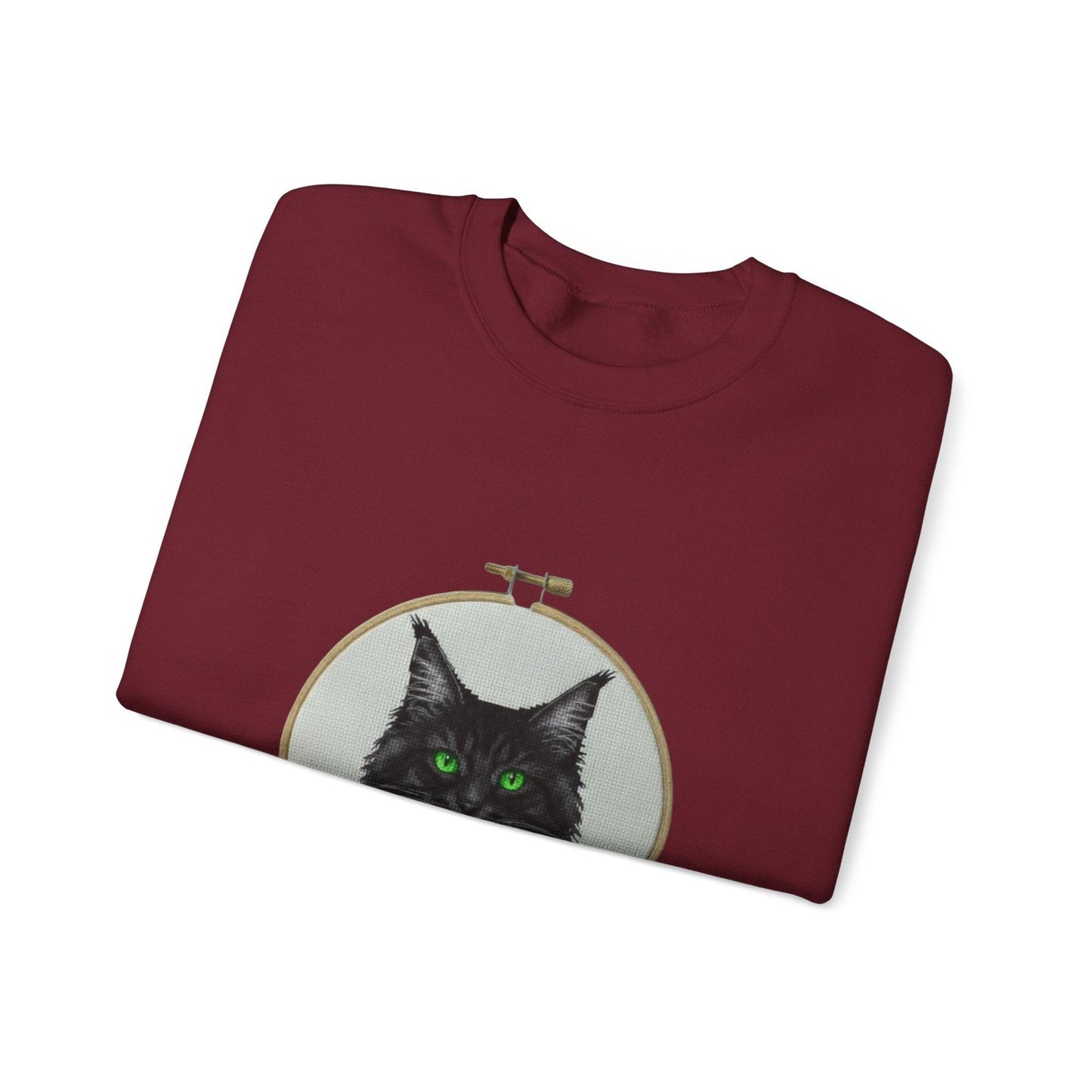 Black Cat Portrait Sweatshirt | Embroidery Hoop Floral Crewneck