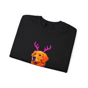 Golden Retriever in Festive Sweater Sweatshirt | Reindeer Antlers Holiday Dog