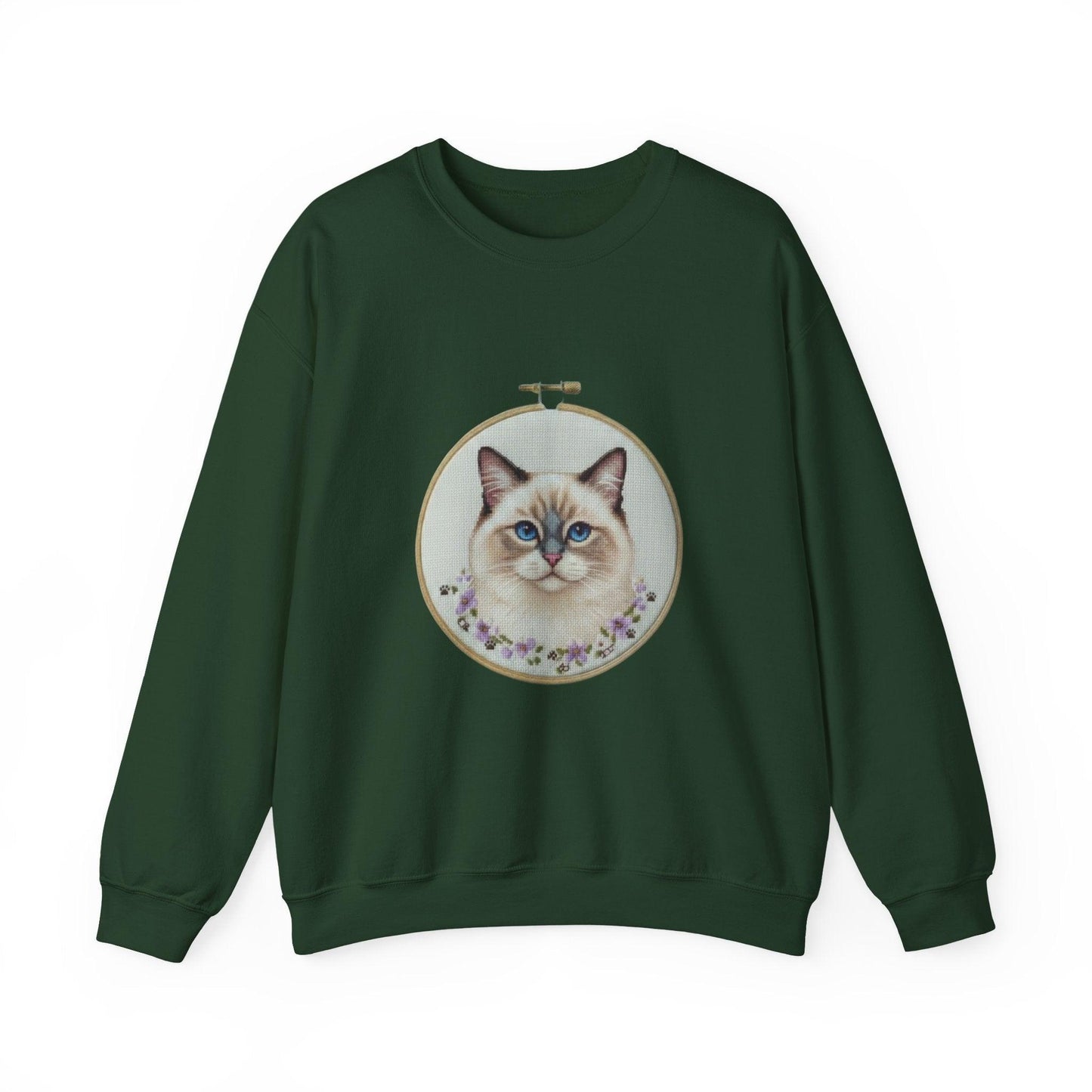 Ragdoll Cat Portrait Sweatshirt | Embroidery Hoop Floral Frame