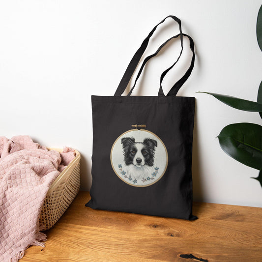 Border Collie Embroidery Hoop Tote | Canvas Dog Portrait Bag