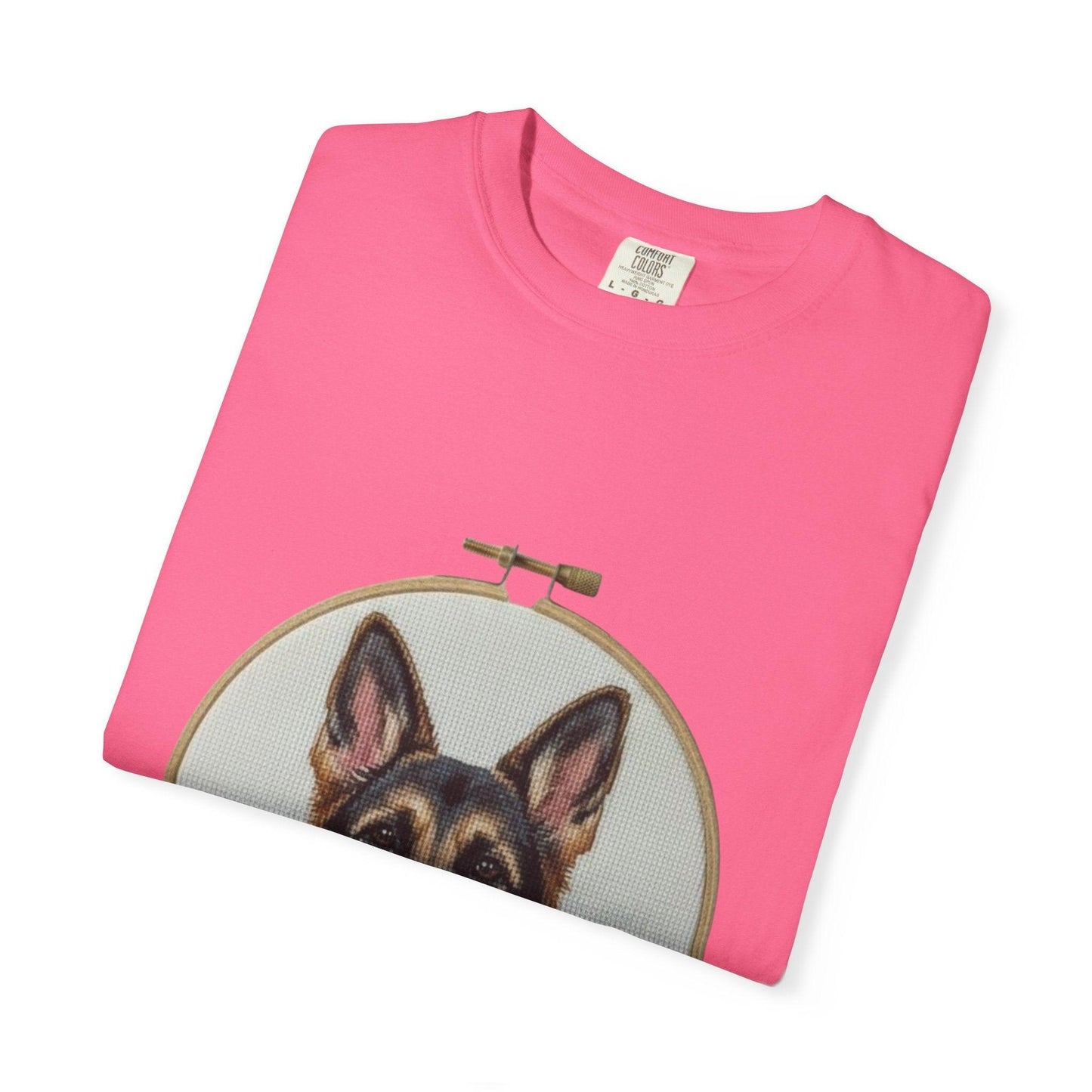 German Shepherd Portrait T-Shirt | Embroidery Hoop Dog Illustration
