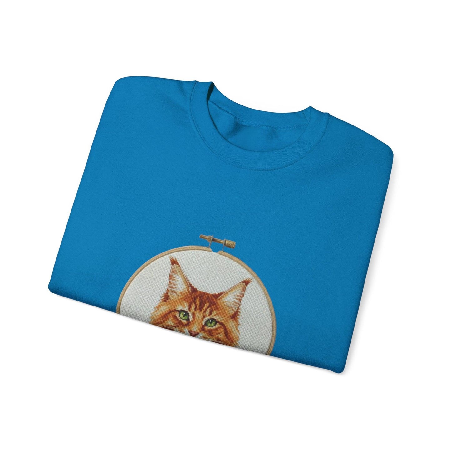 Orange Tabby Cat Sweatshirt, Cat Mom Gift, Cross Stitch Cat Portrait, Embroidery Hoop Floral Crewneck