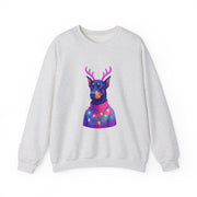 Vibrant Doberman Antlers Sweatshirt, Quirky Animal Crewneck, Cozy Holiday Gift, Fun Winter Apparel, Casual Style Top