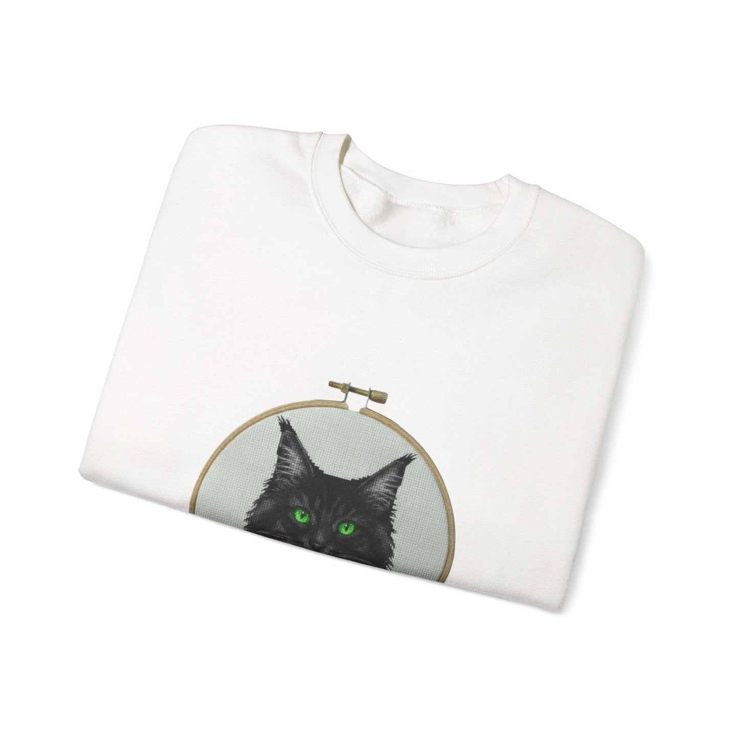 Black Cat Portrait Sweatshirt | Embroidery Hoop Floral Crewneck