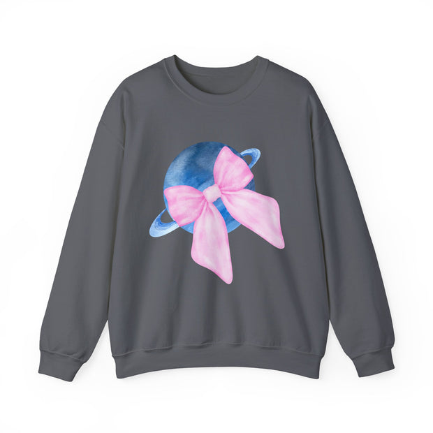 Blue Saturn Wrapped In A Pink Bow Unisex Crewneck Sweatshirt