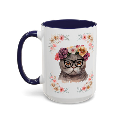 Geeky Goddess Dark Gray Cat Accent Coffee Mug