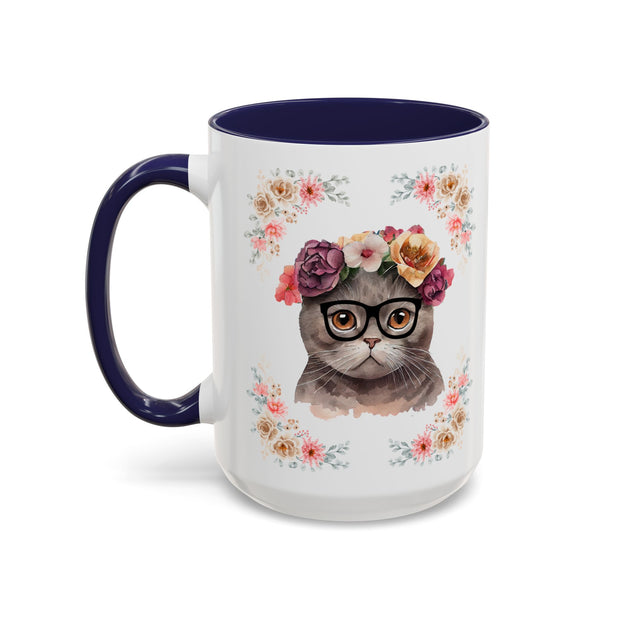 Geeky Goddess Dark Gray Cat Accent Coffee Mug
