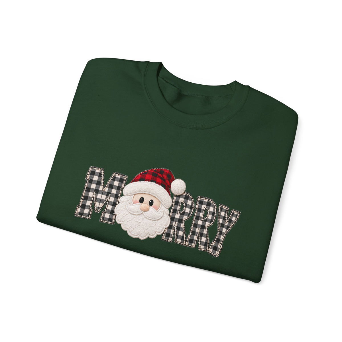Merry Christmas Sweatshirt, Santa Christmas Crewneck, Plaid Holiday Sweater, Cute Santa Shirt, Cozy Christmas Gift for Her
