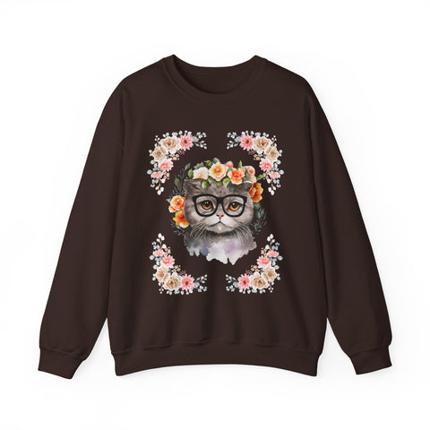Geek Goddess Gray Cat Unisex Crewneck Sweatshirt