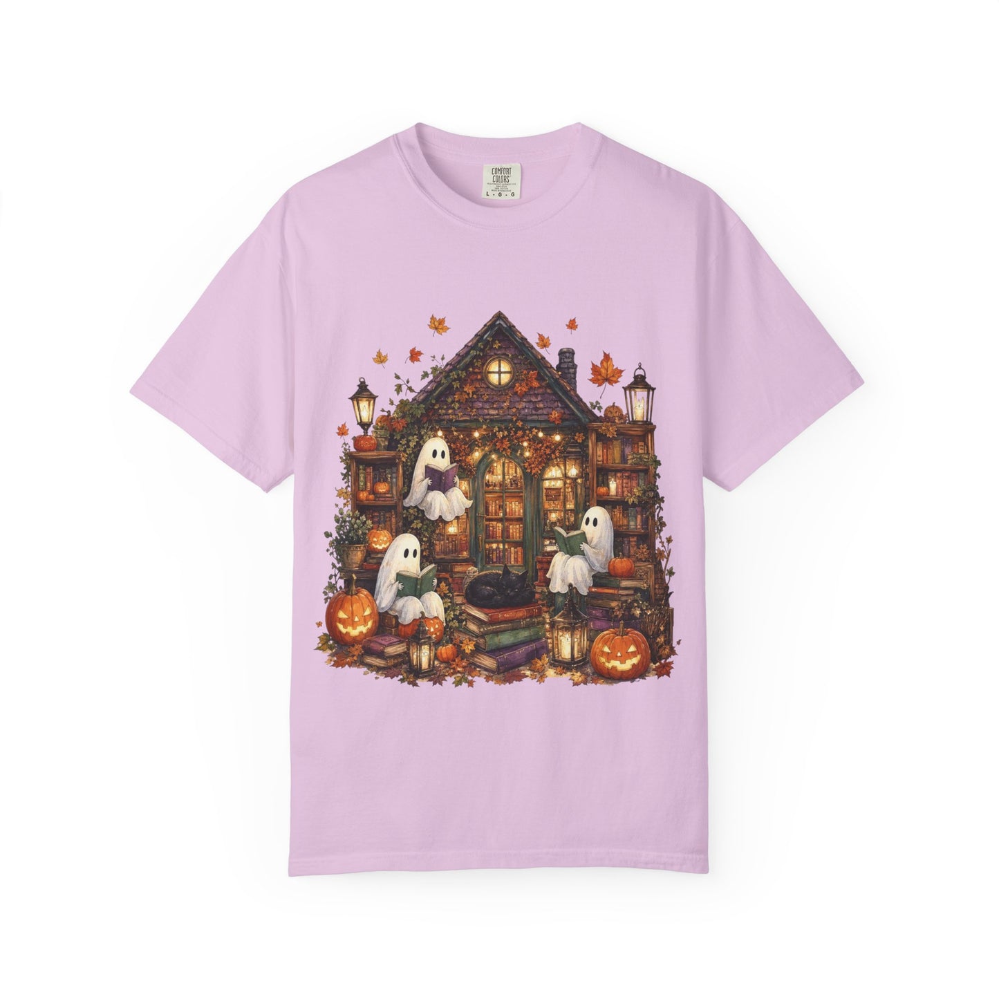 Cute Ghosts Haunted House T-Shirt, Halloween Pumpkin Shirt, Autumn Leaves Graphic Tee, Spooky Cute Fall Shirt, Cozy Halloween Gift
