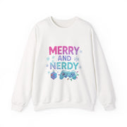 Festive Gamer Crewneck Sweatshirt - Merry and Nerdy, Unisex Sweatshirt, Holiday Apparel, Gaming Sweatshirt, Cozy Gift for Gamers