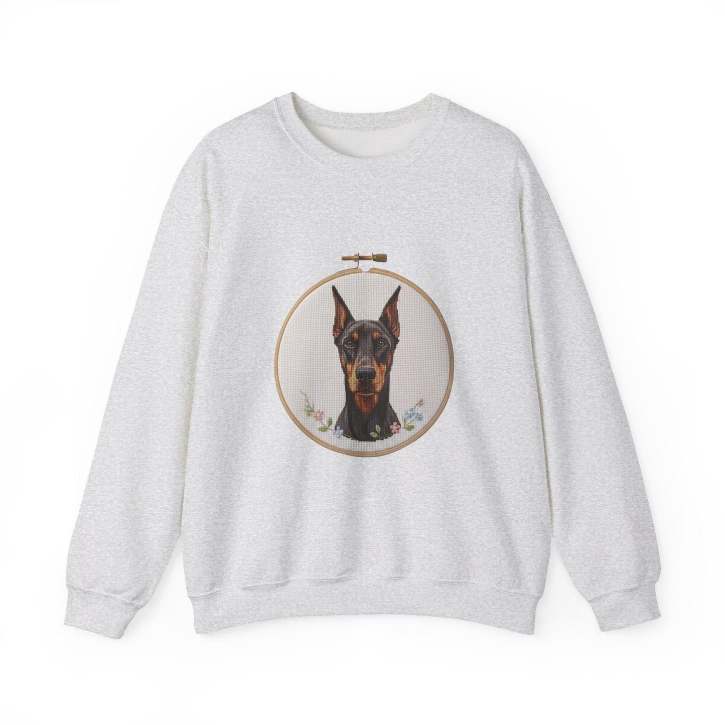 Doberman Portrait Embroidery Hoop Sweatshirt | Dog Face Crewneck