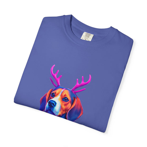 Neon Beagle in Reindeer Antlers T-Shirt | Christmas Dog Sweater Design