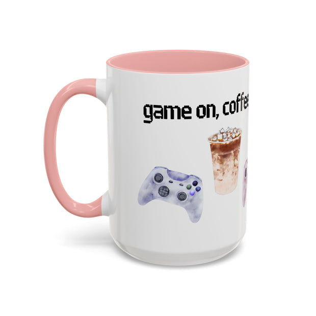 'Game On, Coffee First' Accent Coffee Mug