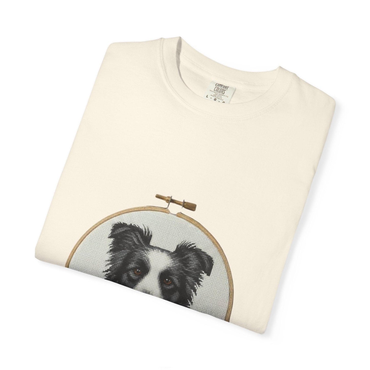 Border Collie Shirt, Dog Mom Gift, Cross Stitch Dog Portrait Tee, Embroidery Hoop Floral Pet Lover Top