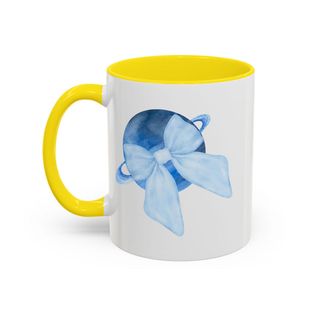 Blue Saturn Wrapped In A Blue Bow Accent Coffee Mug