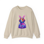 Beagle with Reindeer Antlers Sweatshirt | Colorful Holiday Dog Illustration