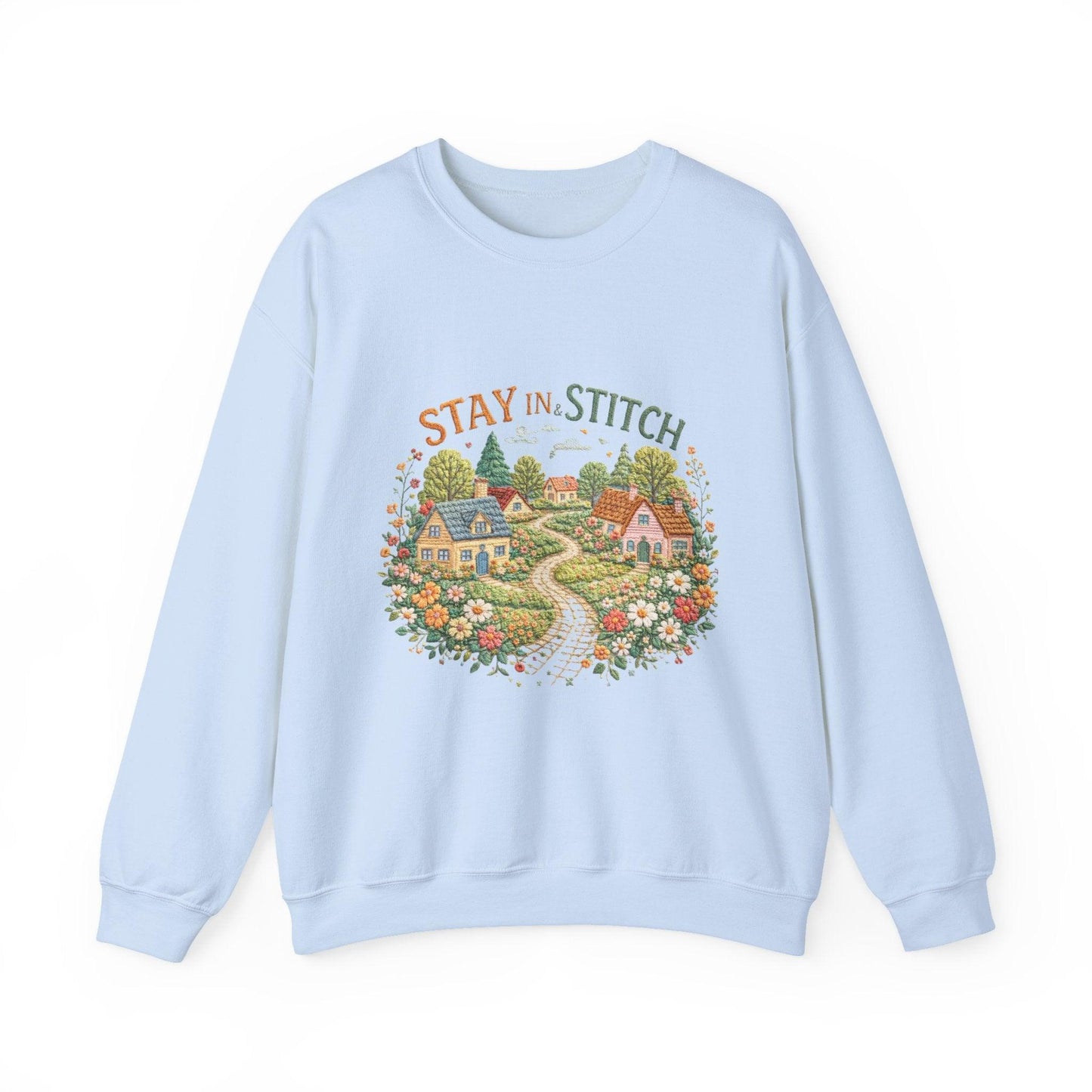 Stay in Stitch cottage garden Sweatshirt | cozy village embroidery design