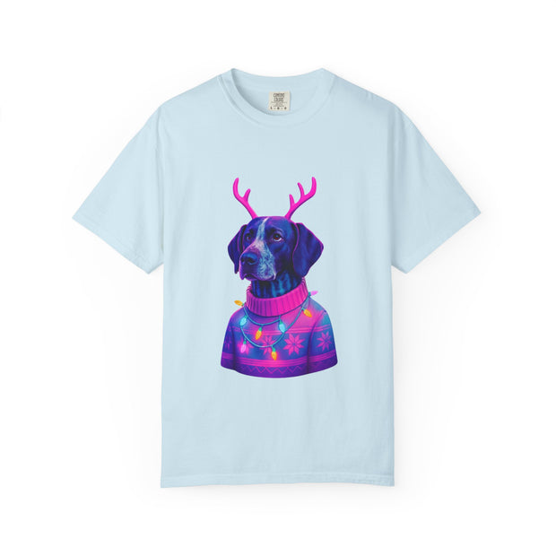 Neon Reindeer German Shorthaired Pointer T-Shirt | Festive Sweater Pup Holiday Tee