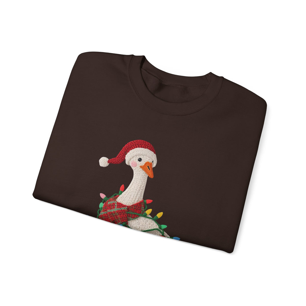 Christmas Goose Wearing Santa Hat Crewneck Sweatshirt | Holiday Duck in Lights