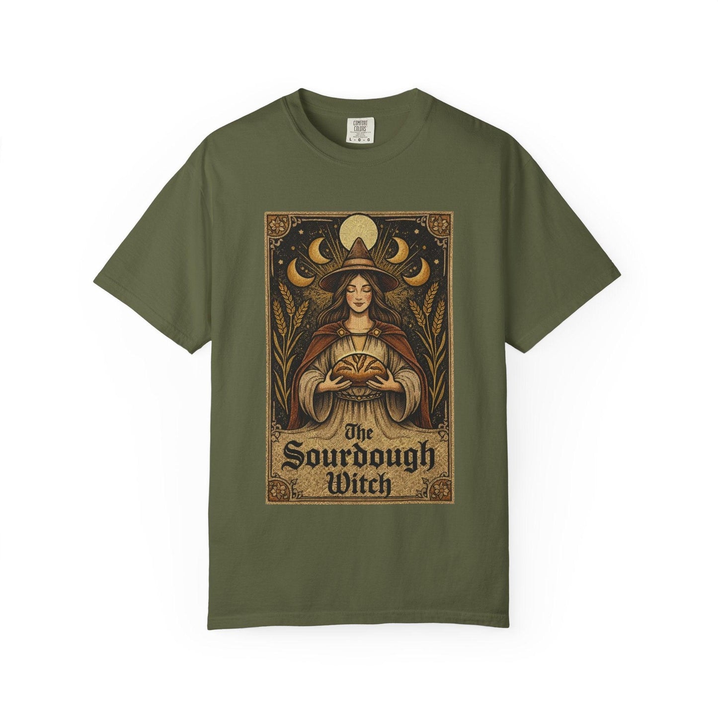 Sourdough Witch T-Shirt | Vintage Witch Art, Moon Phases, Baking Theme