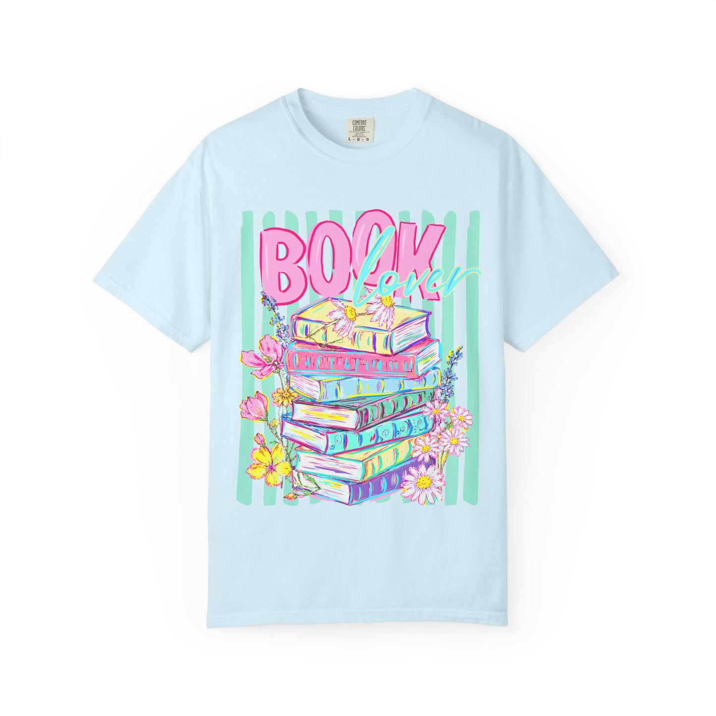 Book Lover Stack T-Shirt, Pastel Book Stack Floral Tee, Cozy Reader Shirt, Booktok Graphic T-Shirt, Cute Bookish Gift for Women