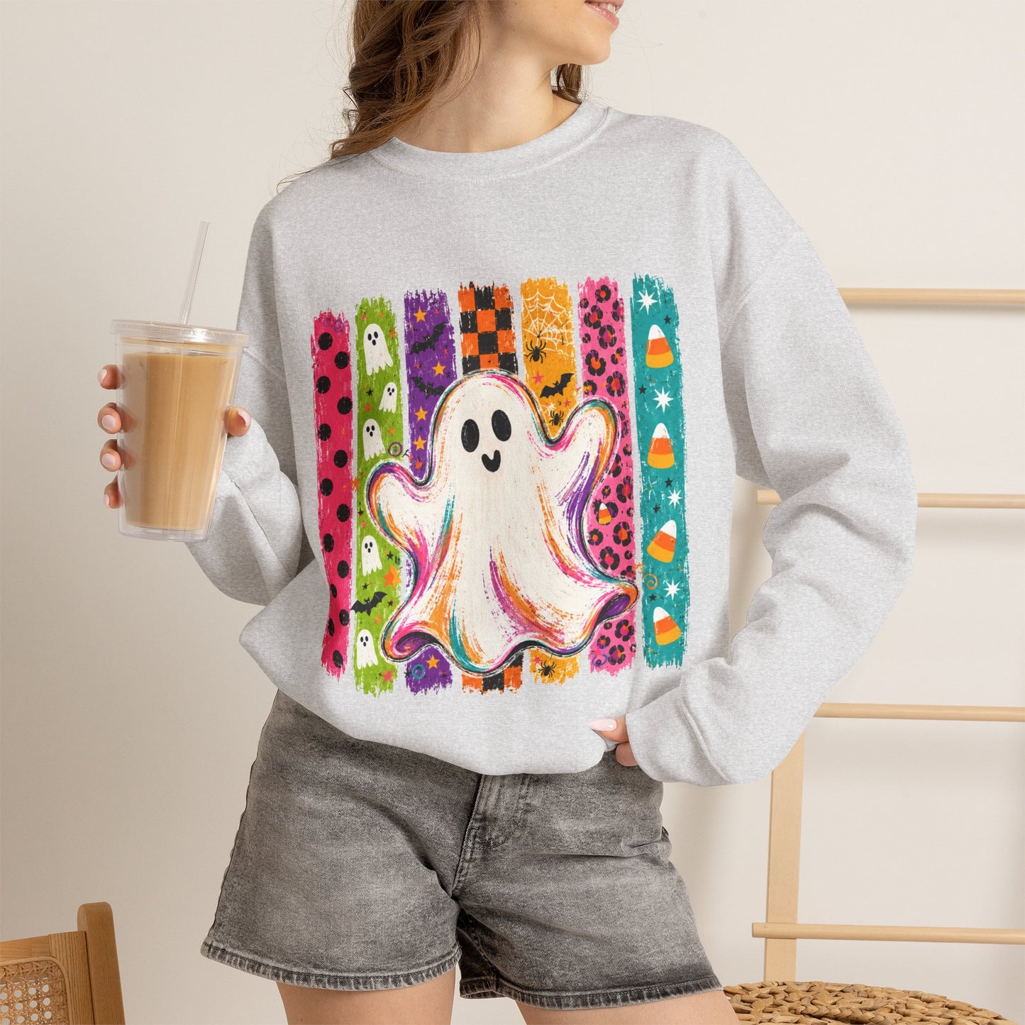 Rainbow Ghost Halloween Sweatshirt | Cute Ghost Graphic Crewneck