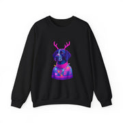 German Shorthaired Pointer with Reindeer Antlers Crewneck Sweatshirt | Neon Holiday Sweater Illustration