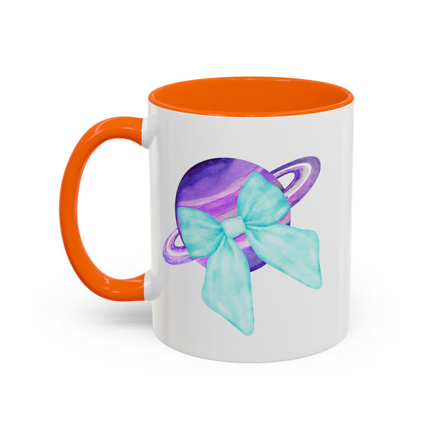 Purple Saturn Wrapped In A Bow Accent Coffee Mug