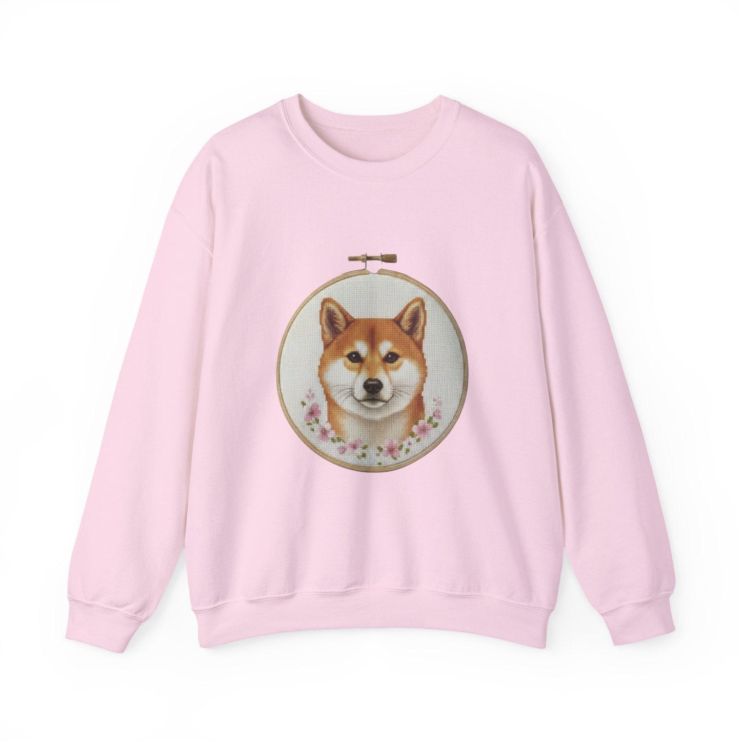Shiba Inu Portrait Crewneck Sweatshirt | Embroidery Hoop Floral Frame