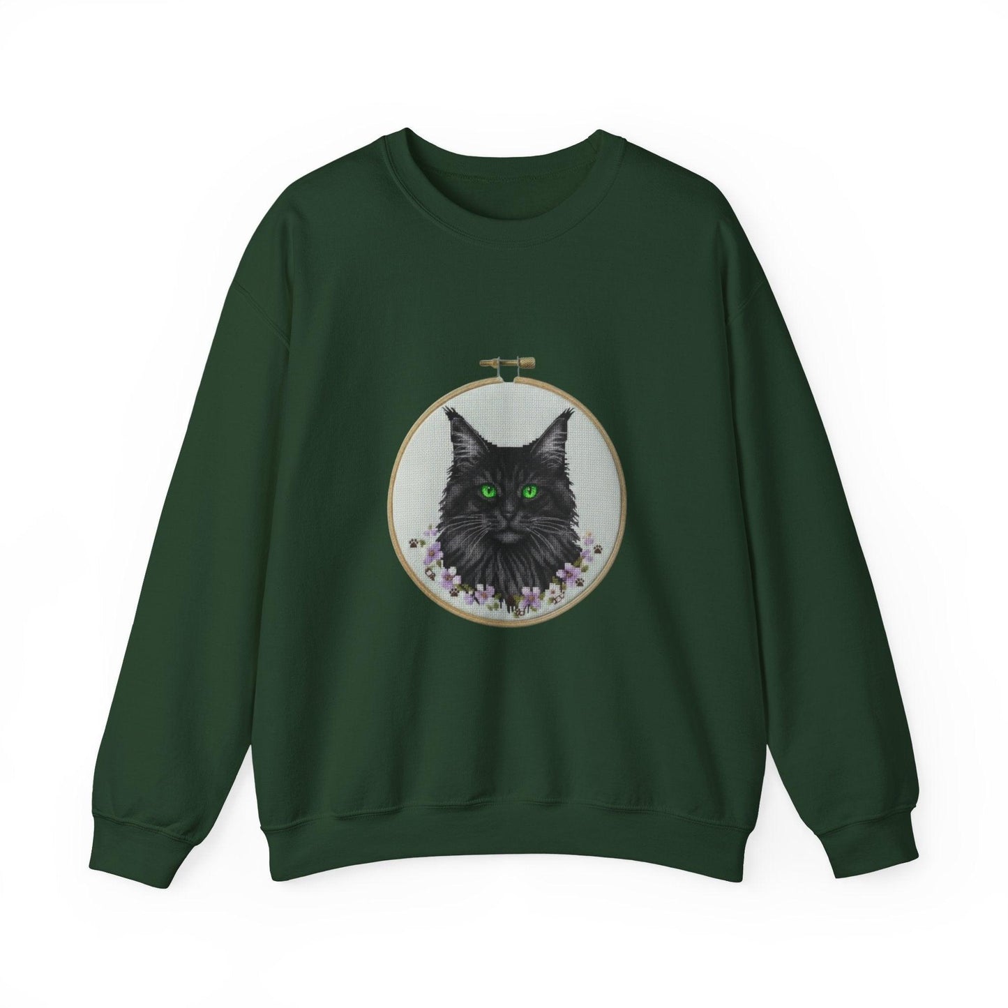 Black Cat Portrait Sweatshirt | Embroidery Hoop Floral Crewneck