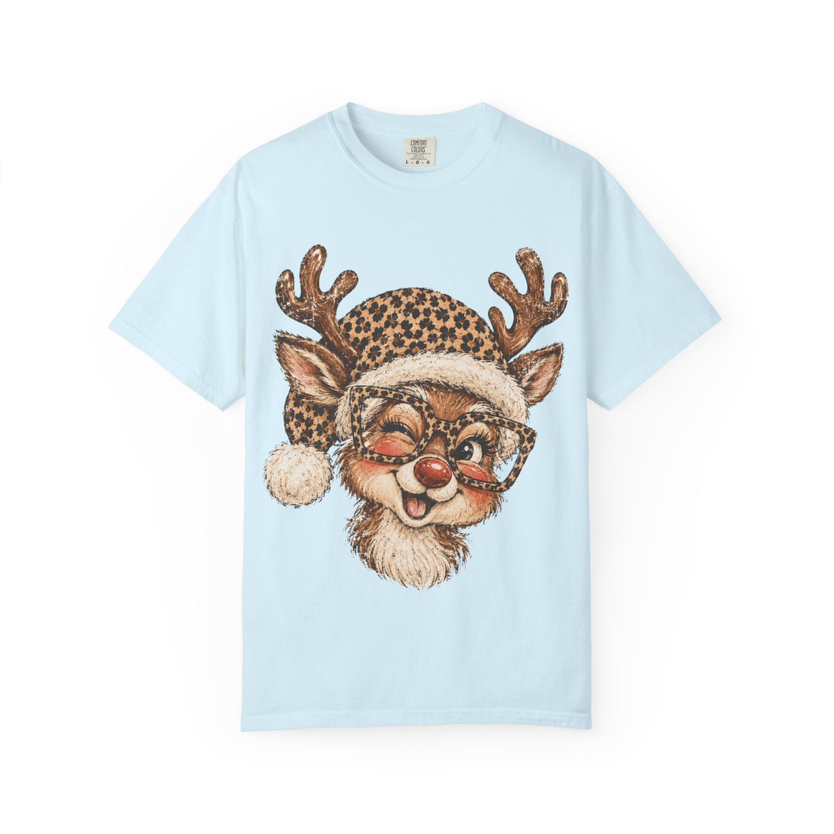 Leopard Reindeer Christmas Shirt, Retro Reindeer Tee, Cheetah Print Holiday Shirt, Cute Christmas T-Shirt, Reindeer Gift for Her
