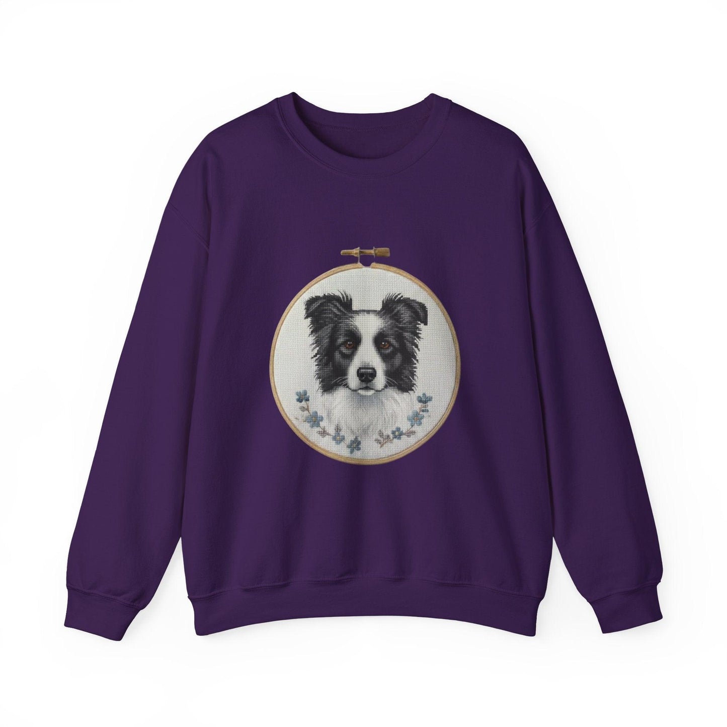 Border Collie Portrait Crewneck Sweatshirt | Embroidery Hoop Dog Design