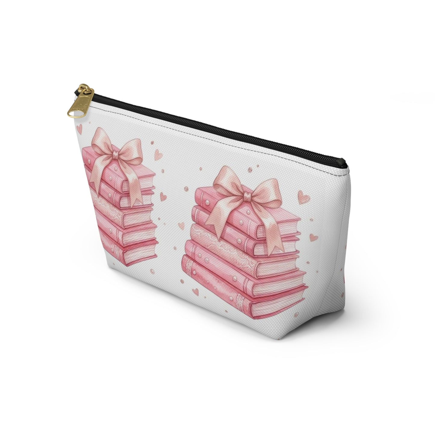 Stacked Pink Books with Bow Accessory Pouch | Cute Book Lover Cosmetic Bag