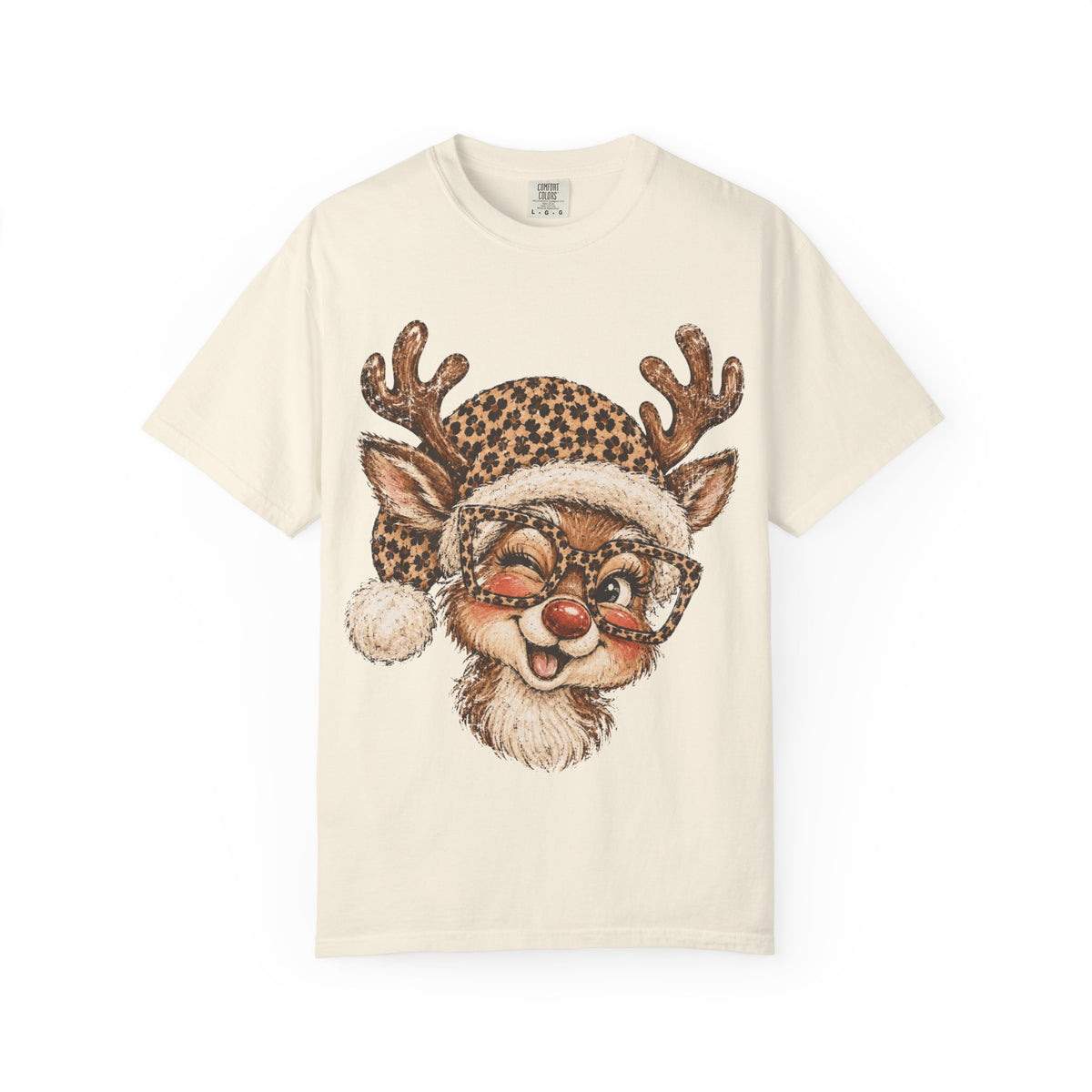 Leopard Reindeer Christmas Shirt, Retro Reindeer Tee, Cheetah Print Holiday Shirt, Cute Christmas T-Shirt, Reindeer Gift for Her
